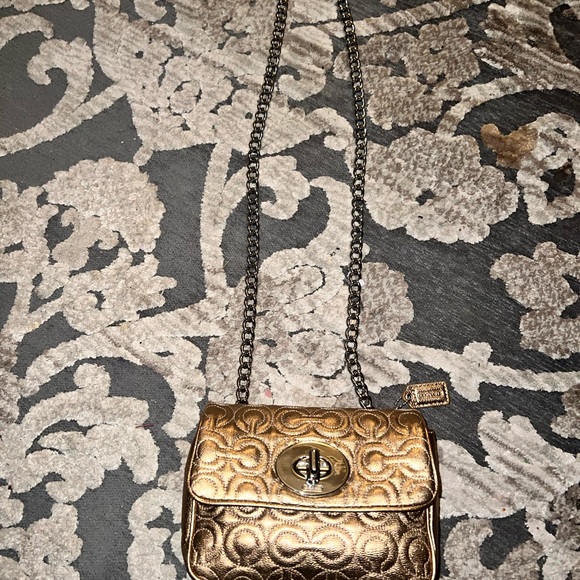 COACH Gold Metallic Leather Madison Chain Mini Shoulder Bag - Picture 5 of 11